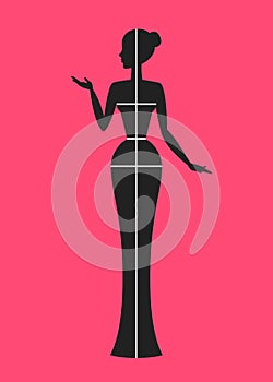 Woman silhouette with lines of bust, waist, hips and height
