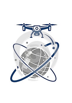 A stylized design featuring a quadcopter