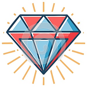 Stylized Diamond Gemstone Sparkles with Light Rays