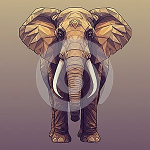 Stylized digital artwork of an elephant featuring a geometric polygonal design. The
