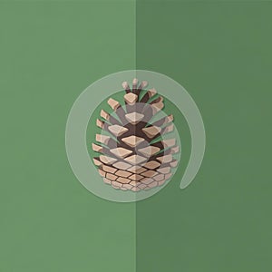 A stylized digital rendering of a pine cone centered on a green background