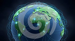 Global network connections visualized on a digital Earth