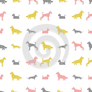 Stylized dog breeds silhouettes seamless pattern