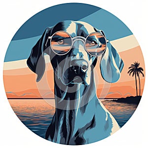 Stylized Dog With Sunglasses Poster - Tropical Ocean View