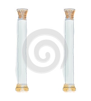 Stylized doodle column Doric Ionic Corinthian columns. Vector illustration. Classical architecture