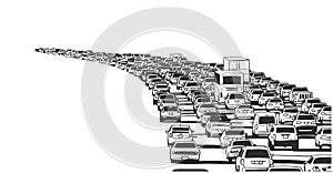 Illustration of rush hour traffic jam on freeway photo