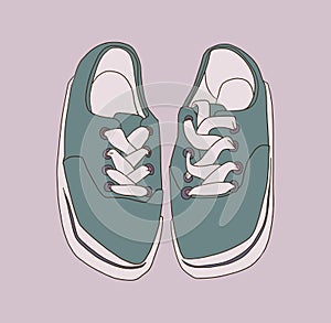 Stylized drawing of misplaced footwear in color