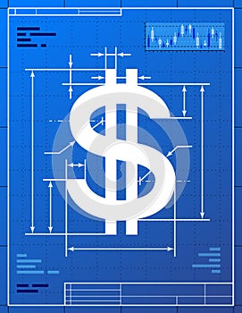 Dollar sign like blueprint drawing photo