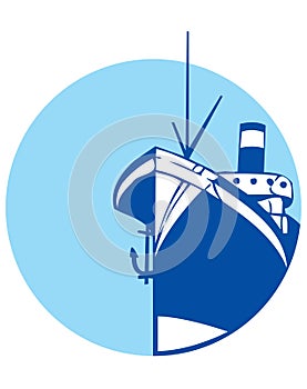 Stylized drawing of an old steamboat. Logo template