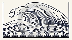Stylized Dynamic Ocean Wave Pattern for Nautical Themes, vector design Generative AI
