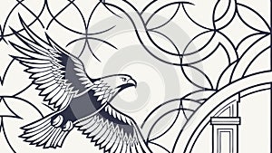 Stylized Eagle Flying Over Geometric Shapes, vector design Generative AI