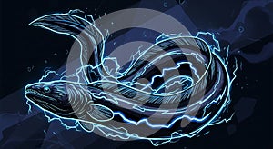 Stylized Electric Eel with Blue Lightning Energy