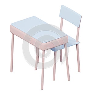 Stylized elementary school desk and chair, 3d rendering.