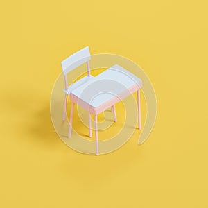 Stylized elementary school desk and chair, 3d rendering.