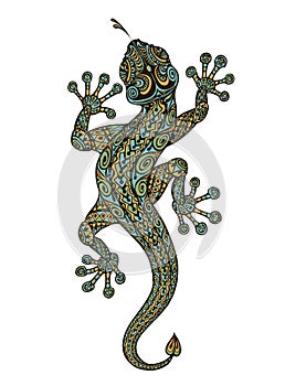 Stylized fantasy patterned lizard. Ethnic ornamented animal. Vector illustration