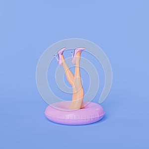 Stylized Female Legs Wearing High Heels in Pink Swim Ring