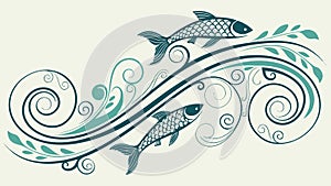 Stylized Fish in Dynamic Wave Pattern Vector Illustration, vector design Generative AI