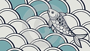 Stylized Fish in Japanese Scale Pattern, vector design Generative AI