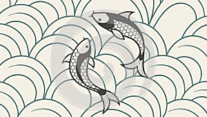 Stylized Fish Swimming in Dynamic Waves, Aquatic Pattern, vector design Generative AI