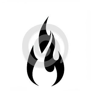 Stylized flame icon in black silhouette on a white background. The design consists of