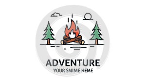 Adventure Campfire Logo with Trees and Clouds