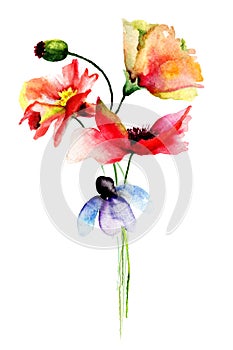 Stylized flowers watercolor illustration