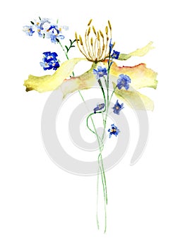 Stylized flowers watercolour illustration