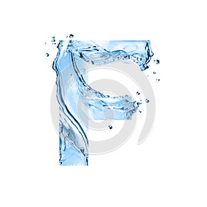 Stylized font, text made of water splashes, capital letter f, isolated on white background