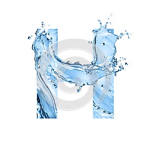 Stylized font, text made of water splashes, capital letter h, isolated on white background