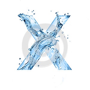 Stylized font, text made of water splashes, capital letter x, isolated on white background