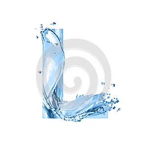 Stylized font, text made of water splashes, capital letter l, isolated on white background