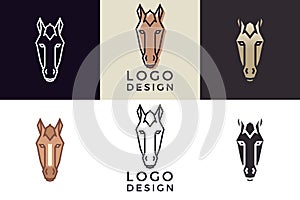 Stylized geometric horse head illustration. Vector icon tribal design in 6 different styles