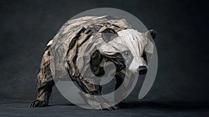 A stylized, geometric representation of a bear crafted from paper-like materials photo