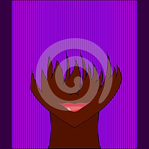 Stylized girl with face covered long bangs. Noface woman photo