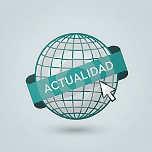 A stylized globe with a banner reading ACTUALIDAD and a cursor pointing. Generative AI