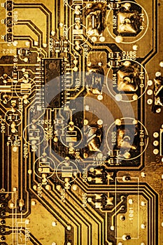 Stylized Gold Colored Microcircuit Board Detail