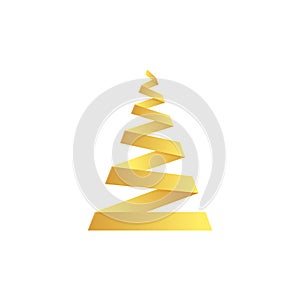 Stylized golden Christmas tree. Origami abstract fir made of gold foil