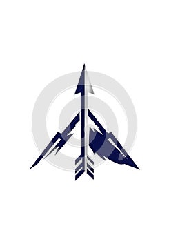 A stylized graphic of a blue arrow with an upward direction, featuring a metallic