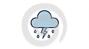 Stylized graphic of a blue cloud with raindrops and a lightning bolt. The cloud is