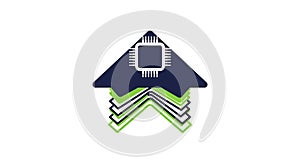 Microchip central to the design symbolizes advanced technology or computing