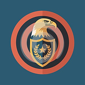 Stylized graphic of an eagle's head in profile with a detailed beak and sharp eye