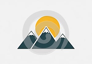 Stylized graphic features three triangular mountains