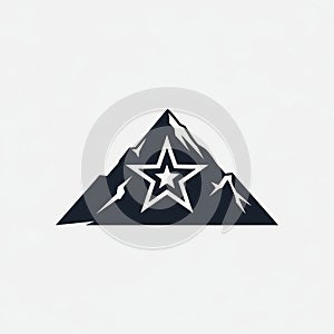 Stylized graphic of a mountain with sharp, angular peaks. A bold, centered star with a