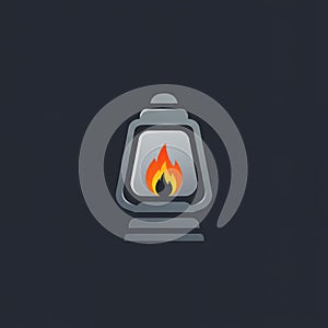 Stylized graphic of a vintage lantern with a flame inside. The lantern is gray with a