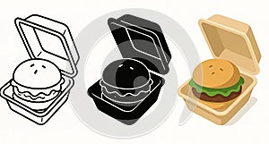 Vector Burger, 3 versions, outline, silhouette and colored