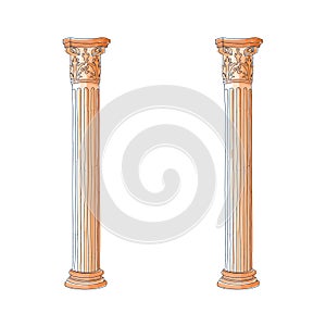 Stylized Greek doodle column Doric Ionic Corinthian columns. Vector illustration. Classical architectural support