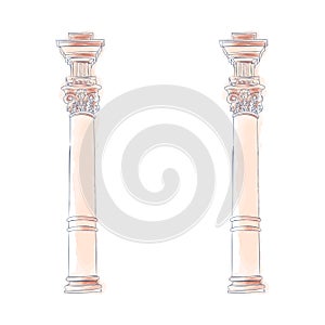 Stylized Greek doodle column Doric Ionic Corinthian columns. Vector illustration. Classical architecture