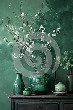 Stylized green decor with florals