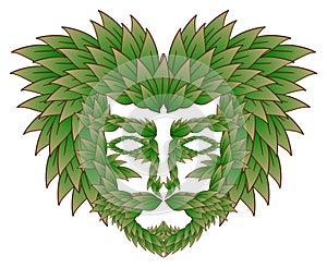 Stylized green man, folklore, colors, isolated.