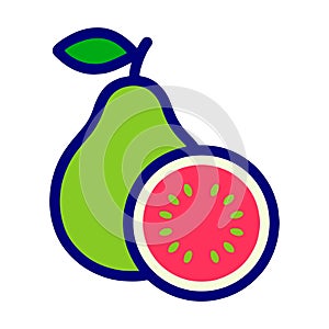 Green pear with slice of pink fruit on white background vector